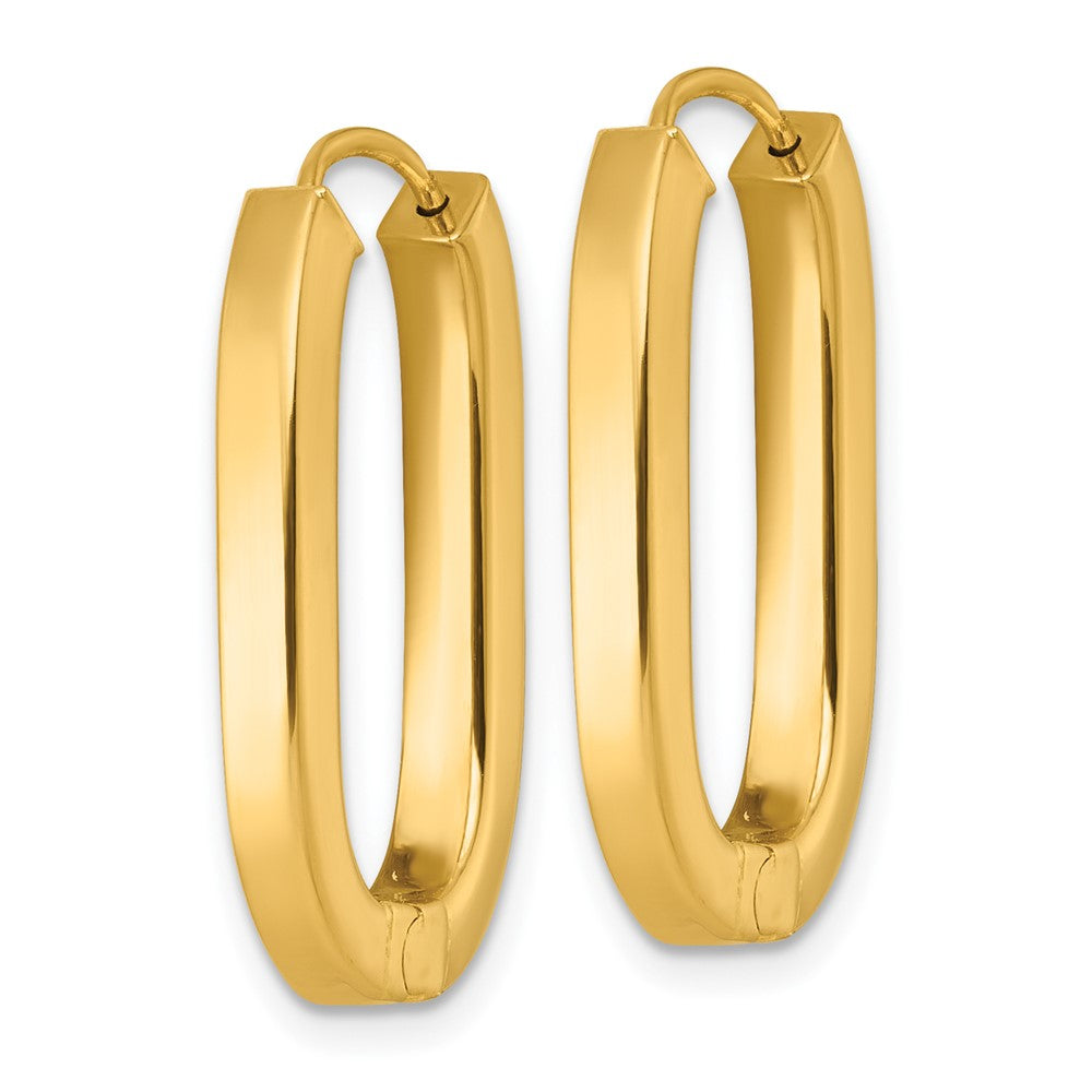 14k Polished Oval Square Tube Hinged Hoop Earrings