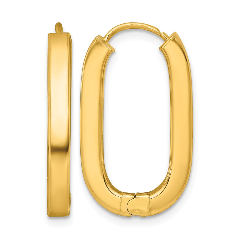 14k Polished Oval Square Tube Hinged Hoop Earrings