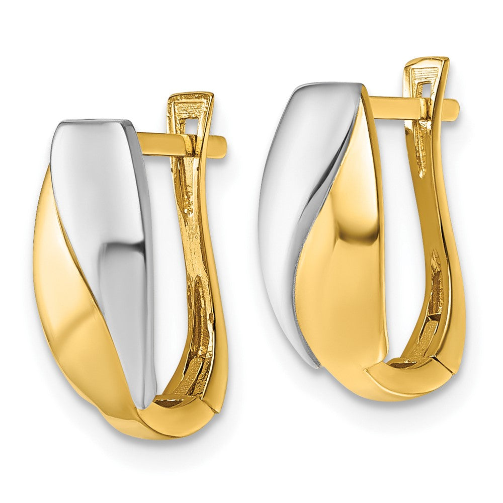 14k w/White Rhodium Polished Hinged Hoop Earrings