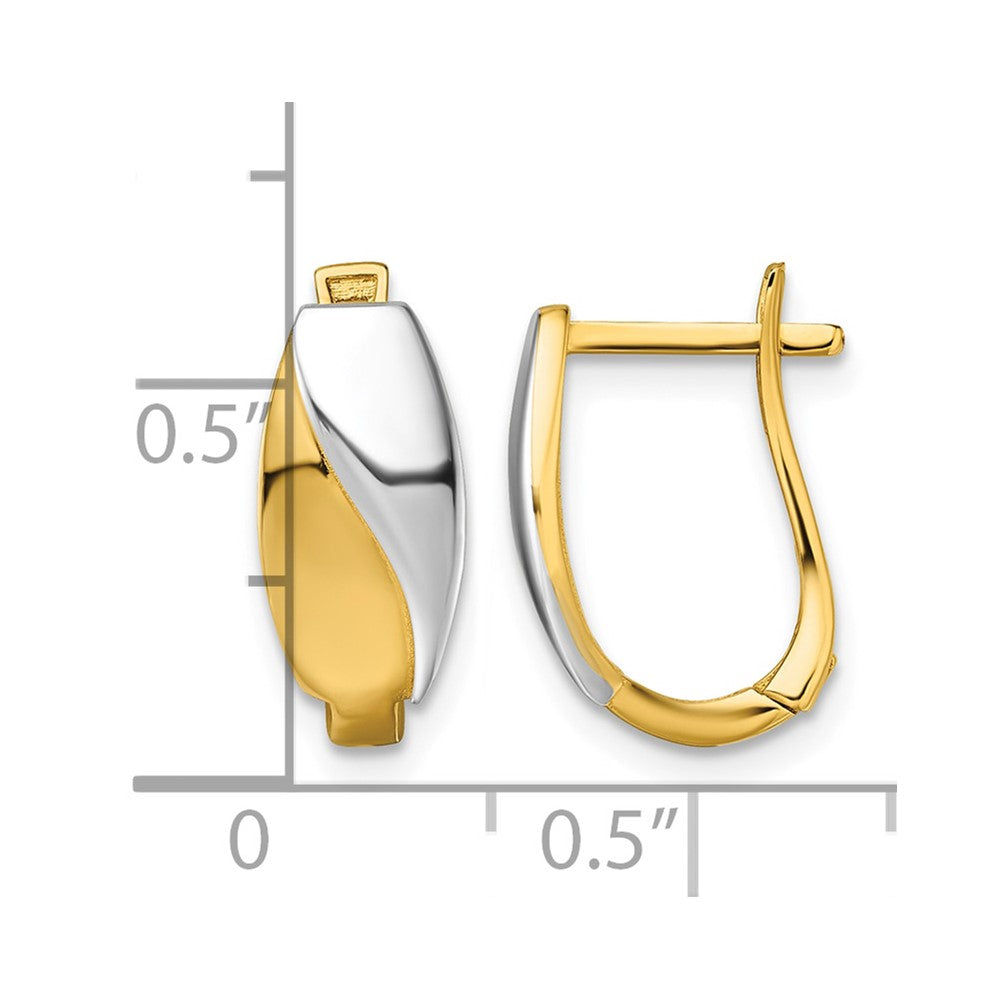 14k w/White Rhodium Polished Hinged Hoop Earrings