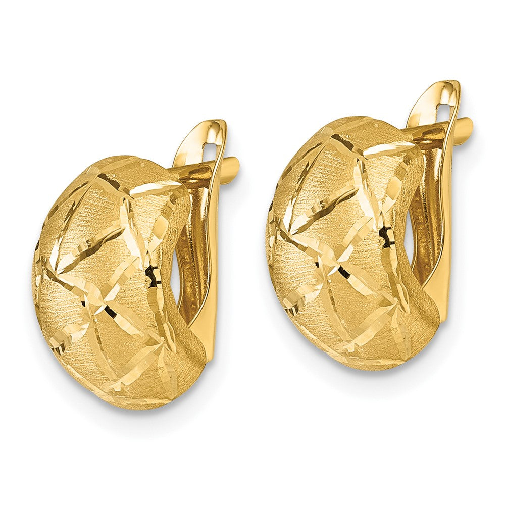 14k Polished & Brushed Diamond-cut Hinged Hoop Earrings