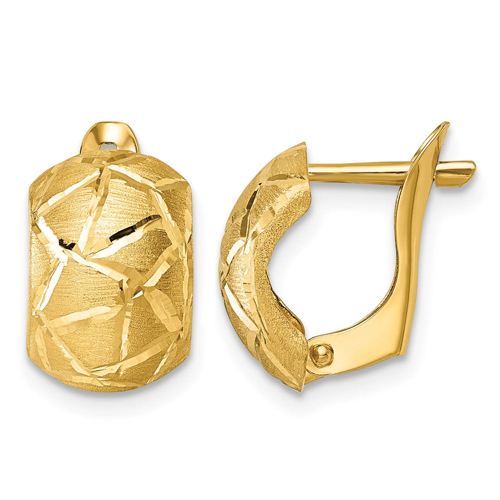 14k Polished & Brushed Diamond-cut Hinged Hoop Earrings