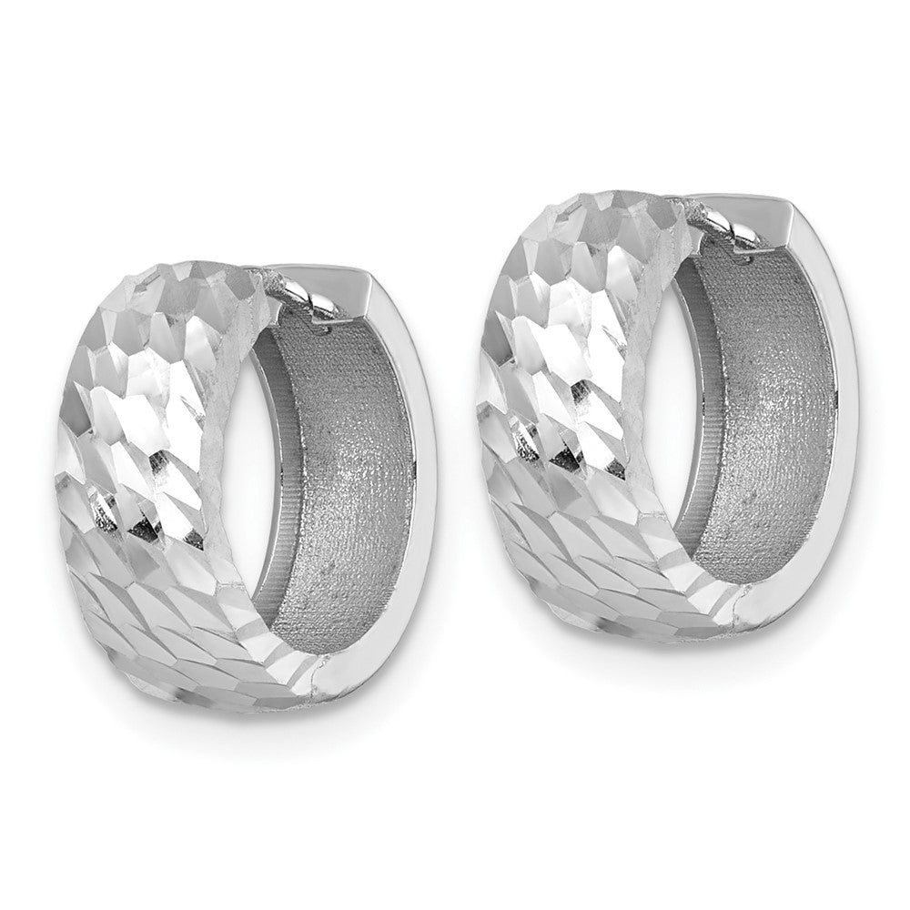 14k White Gold Polished Diamond-cut Hinged Hoop Earrings