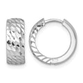 14k White Gold Polished Diamond-cut Hinged Hoop Earrings