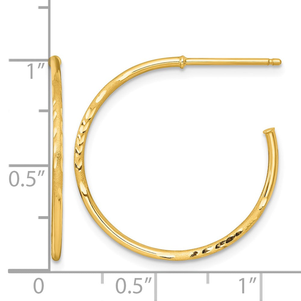 14k 1.2 x 25mm Diamond-cut Post Hoop Earrings