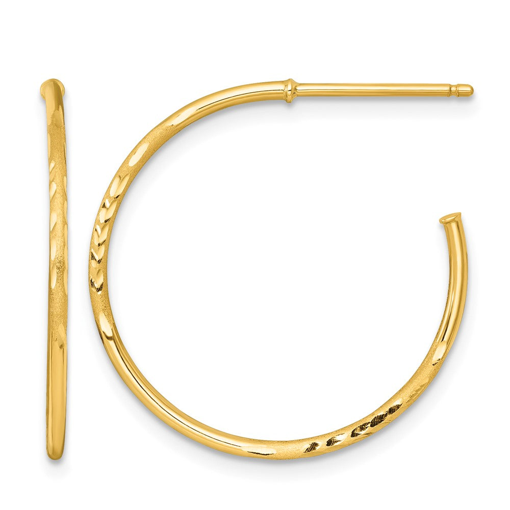 14k 1.2 x 25mm Diamond-cut Post Hoop Earrings