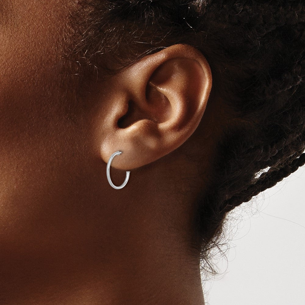 14k White Gold 1.2 x 14mm Polished Post Hoop Earrings