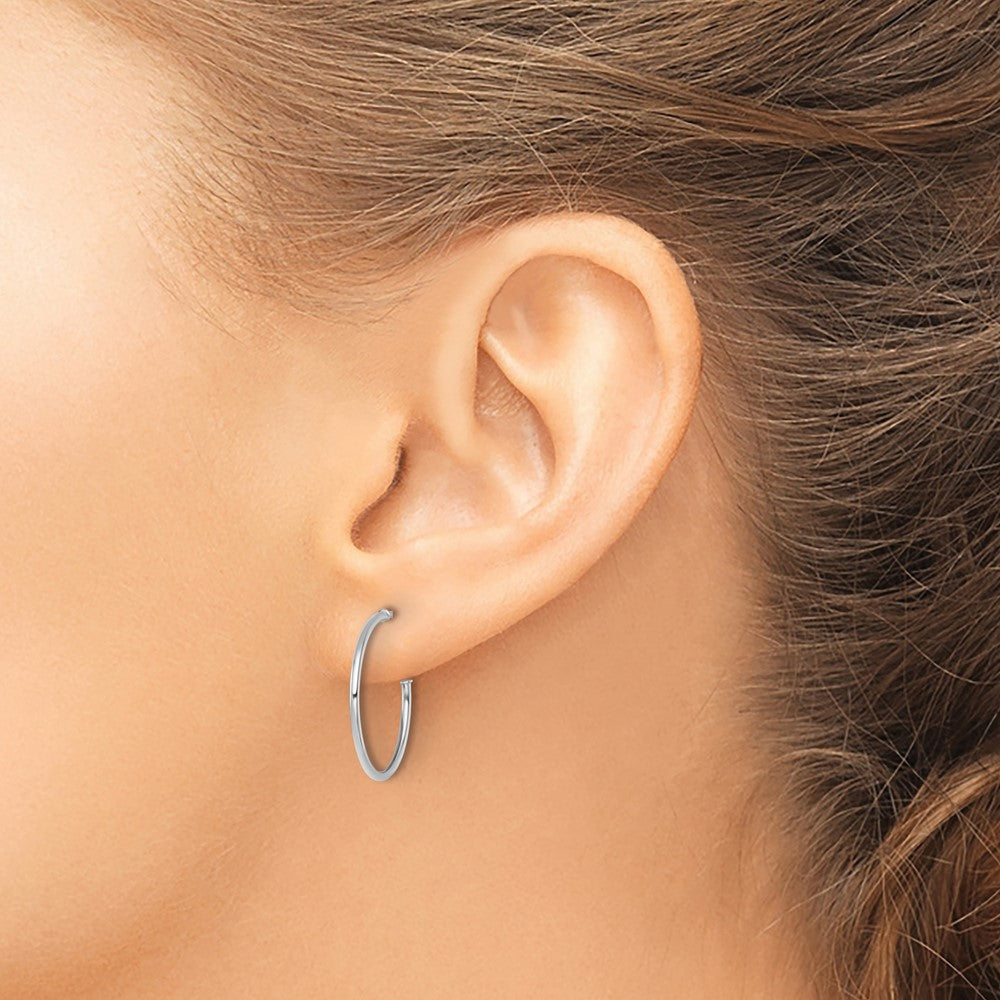 14k White Gold 1.2 x 20mm Polished Post Hoop Earrings
