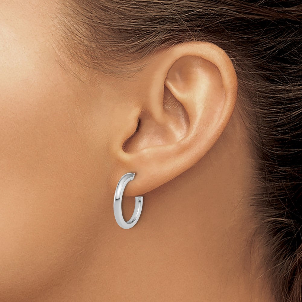 14K White Gold 2.5 x 20mm Polished Post Hoop Earrings