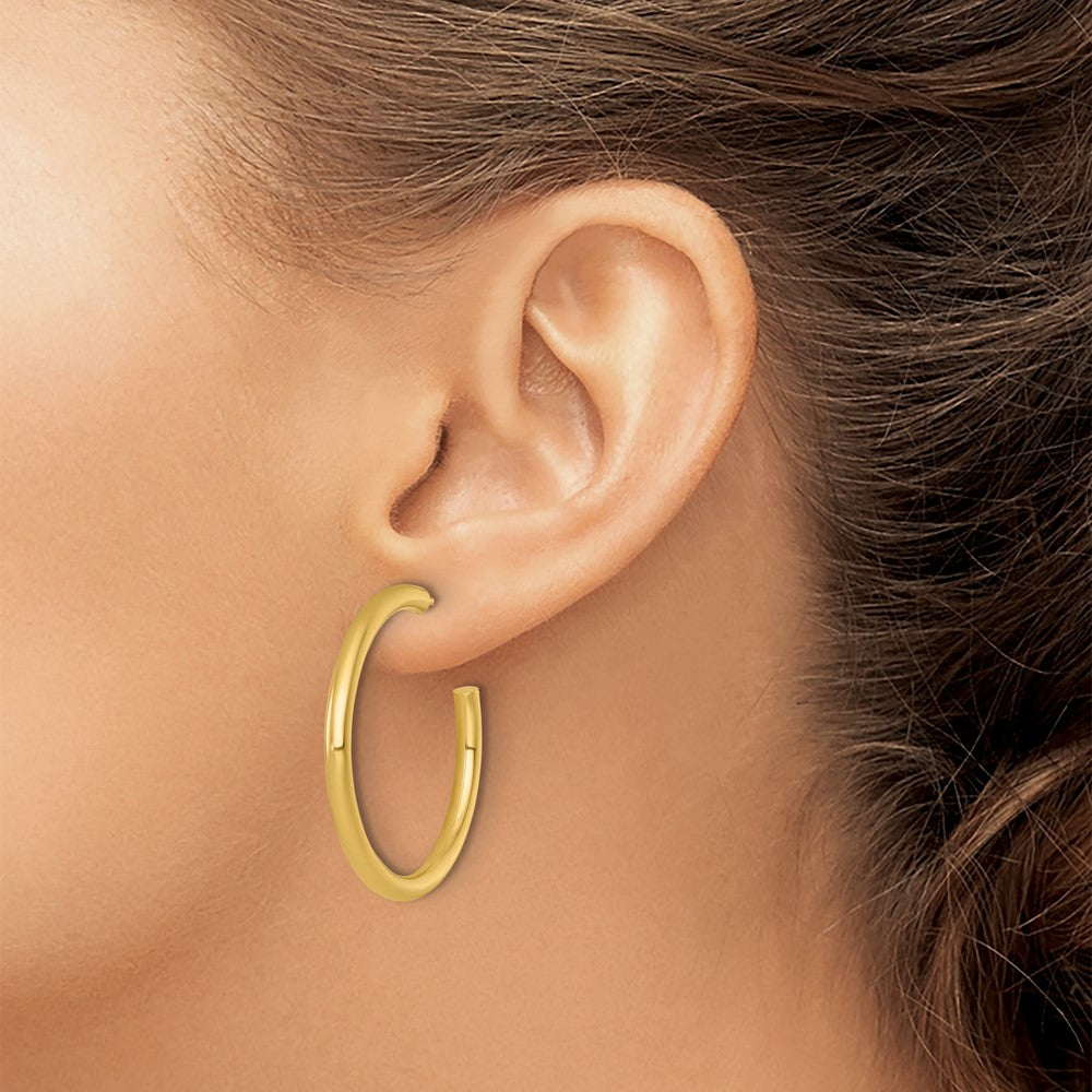 14k 3.0 x 35mm Polished Post Hoop Earrings