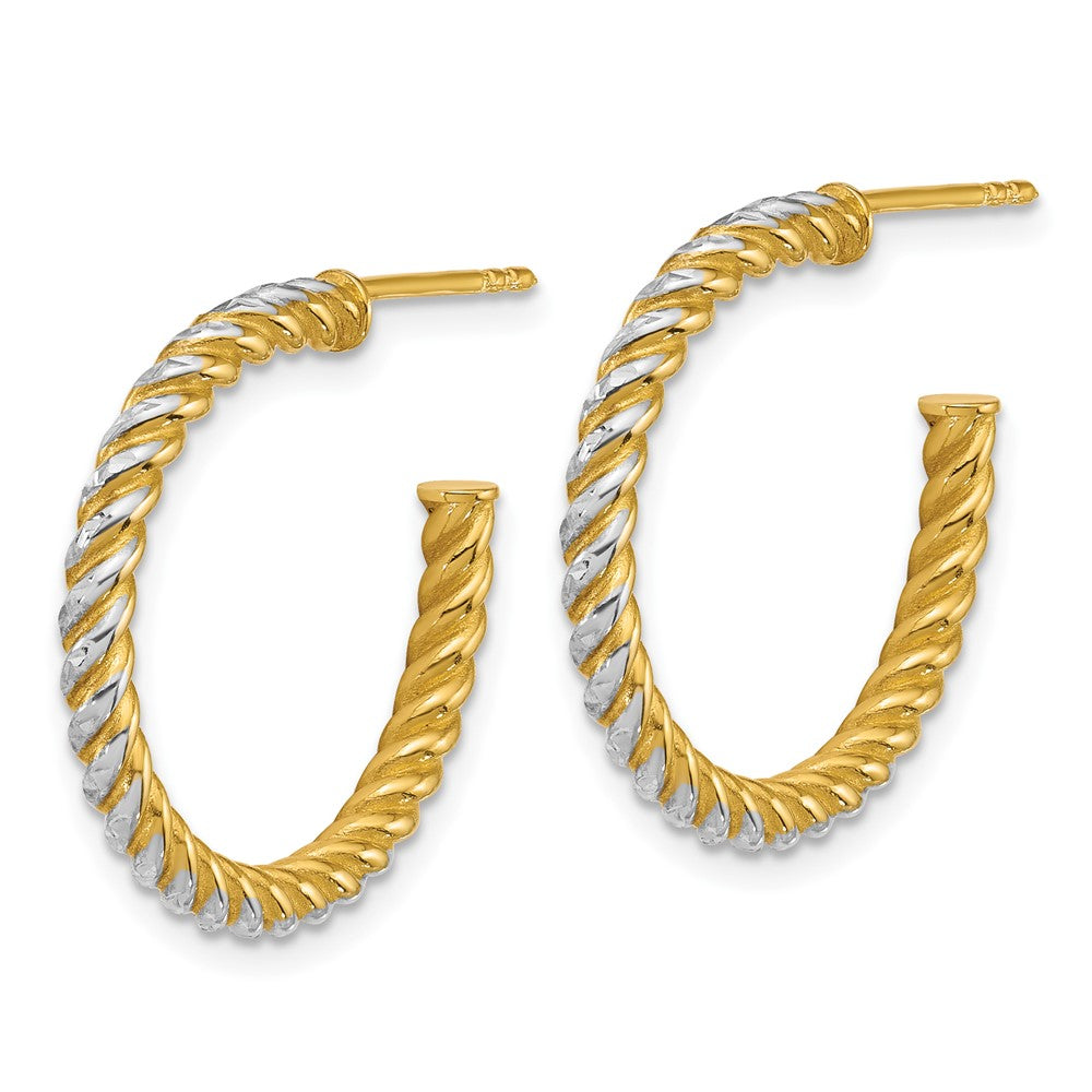 14k w/ White Rhodium Polished D/C Twisted 2.75mm Post Hoop Earrings