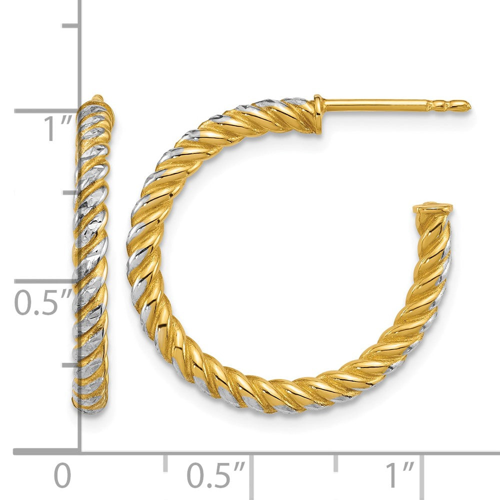 14k w/ White Rhodium Polished D/C Twisted 2.75mm Post Hoop Earrings