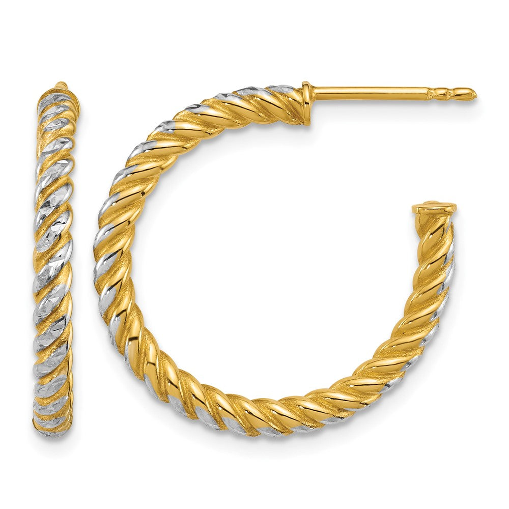14k w/ White Rhodium Polished D/C Twisted 2.75mm Post Hoop Earrings