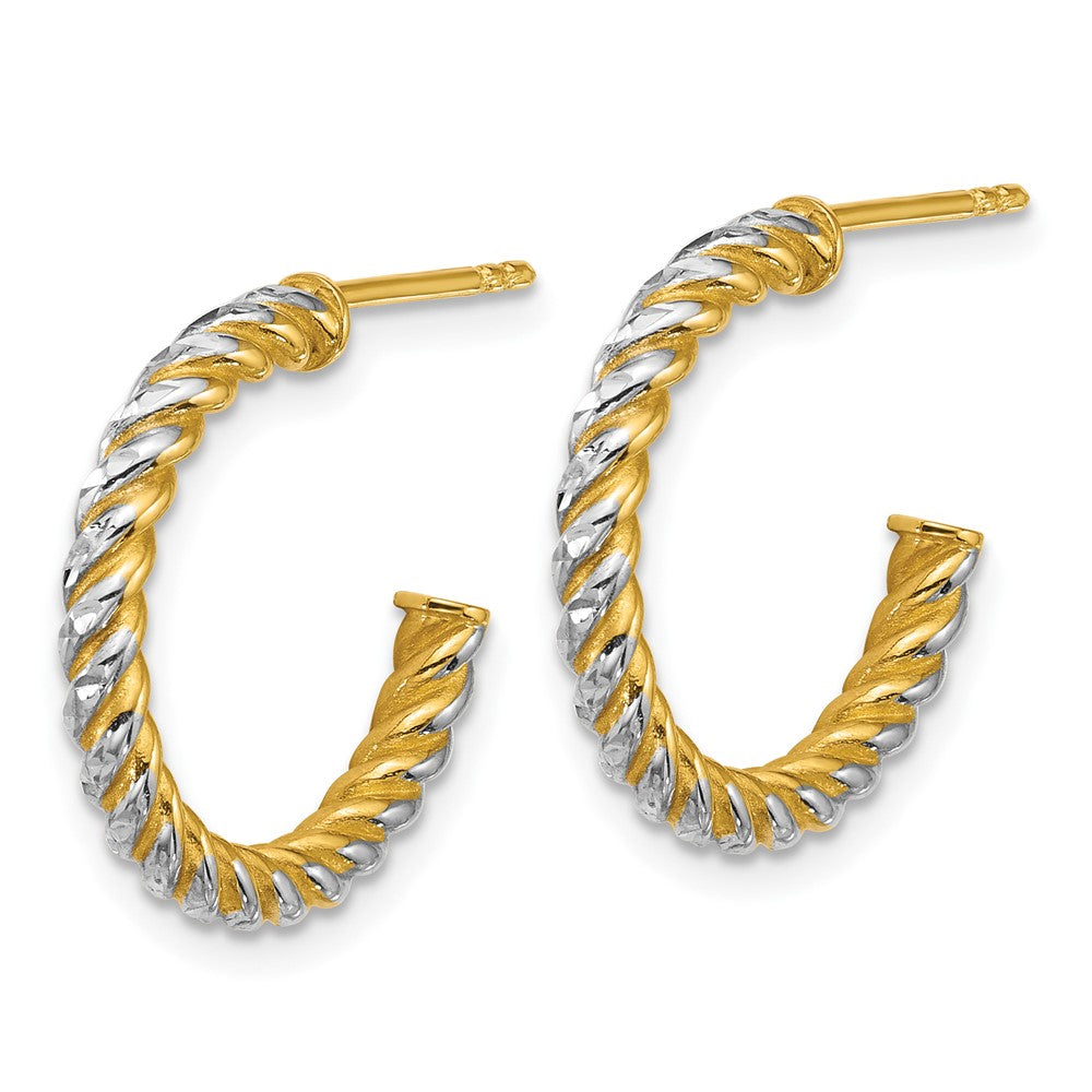 14k w/ White Rhodium Polished D/C Twisted 2.75mm Post Hoop Earrings