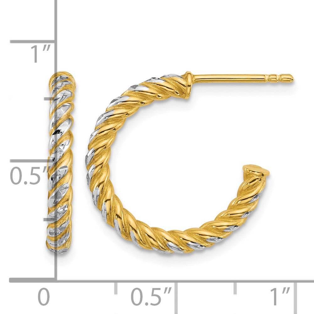 14k w/ White Rhodium Polished D/C Twisted 2.75mm Post Hoop Earrings
