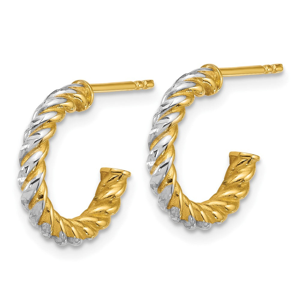 14k w/ White Rhodium Polished D/C Twisted 2.75mm Post Hoop Earrings