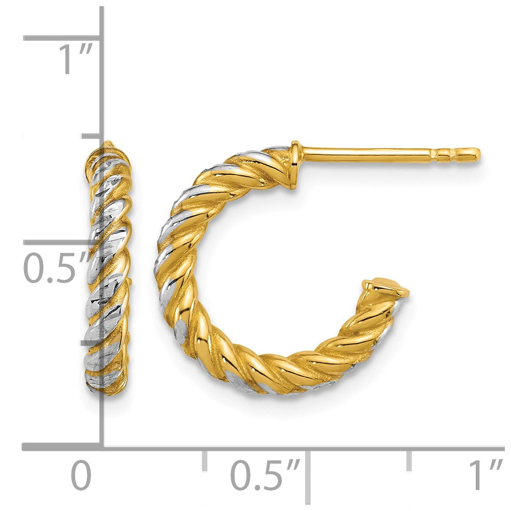 14k w/ White Rhodium Polished D/C Twisted 2.75mm Post Hoop Earrings