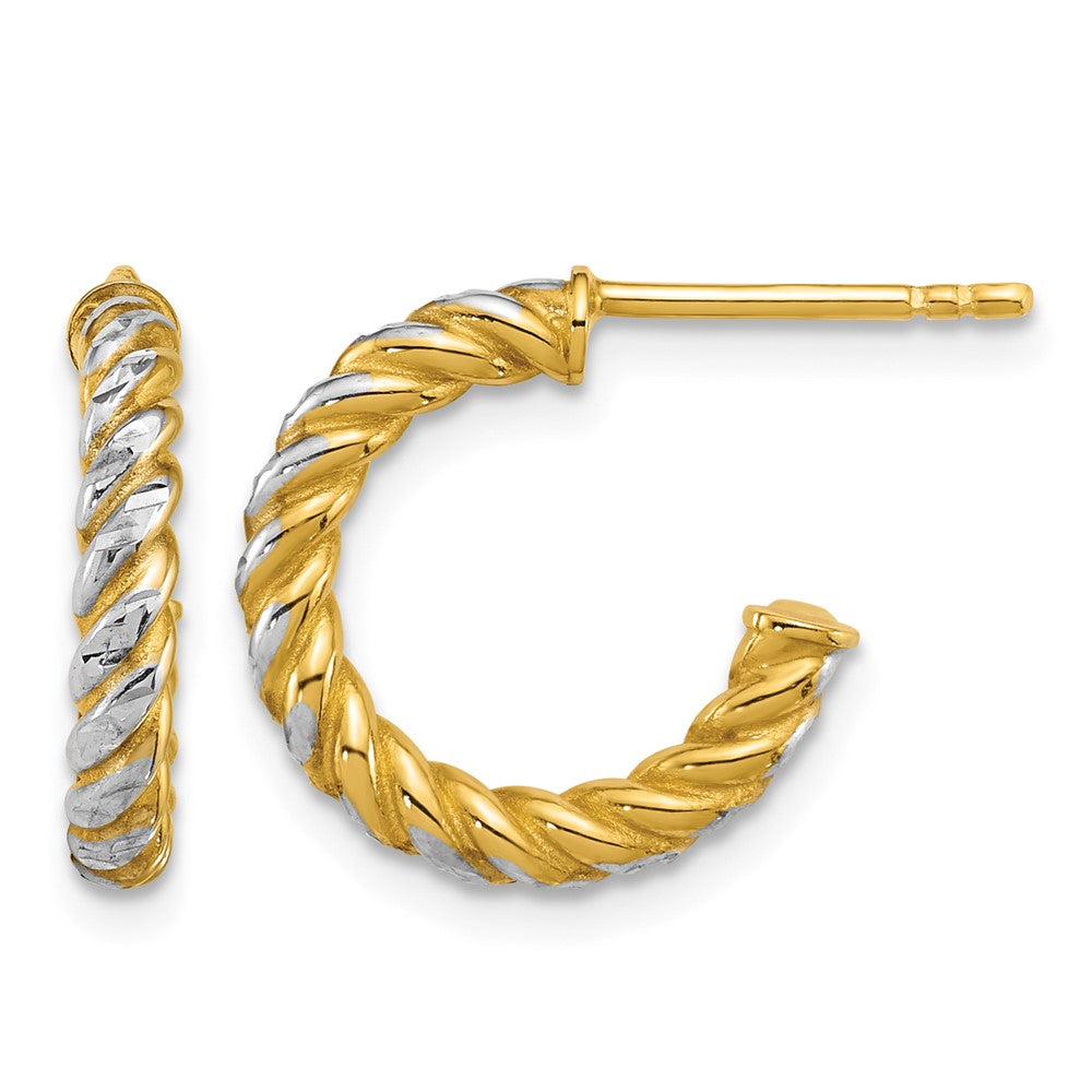14k w/ White Rhodium Polished D/C Twisted 2.75mm Post Hoop Earrings