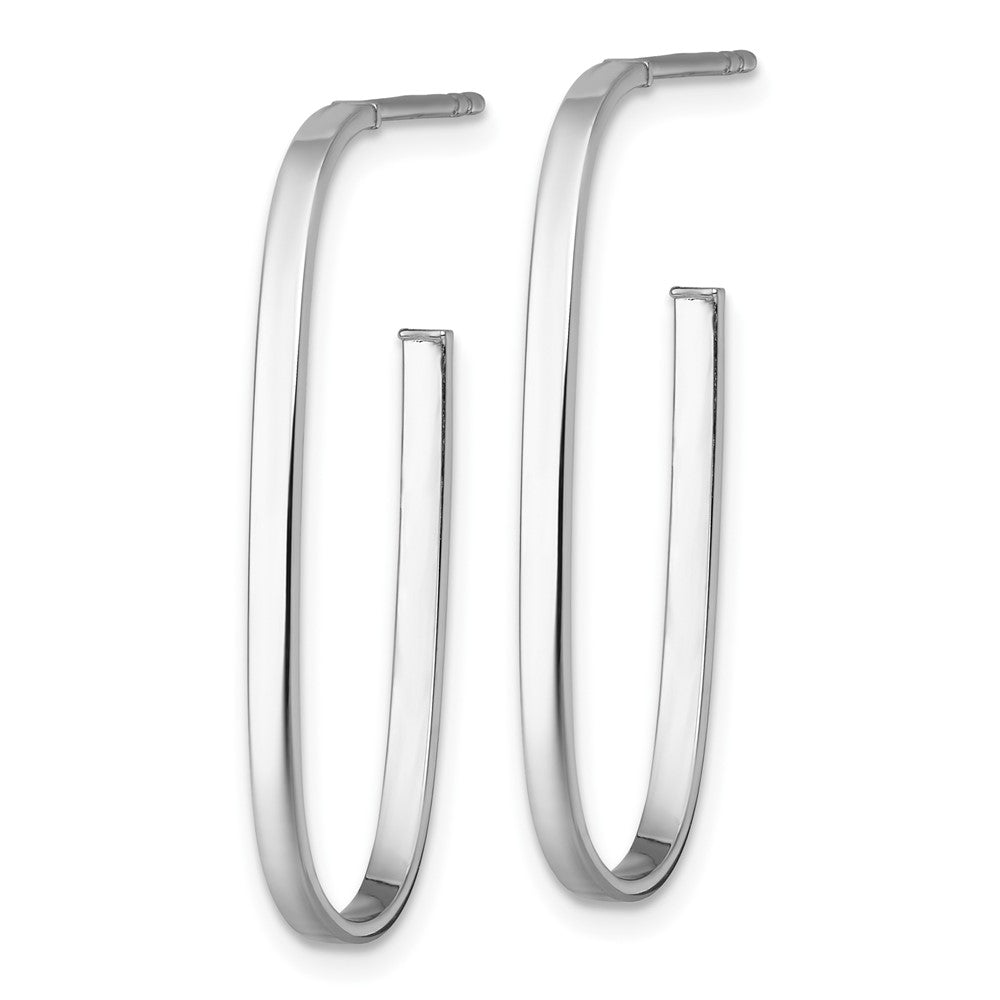 14k White Rhodium-plated Polished Long 2mm Post Hoop Earrings