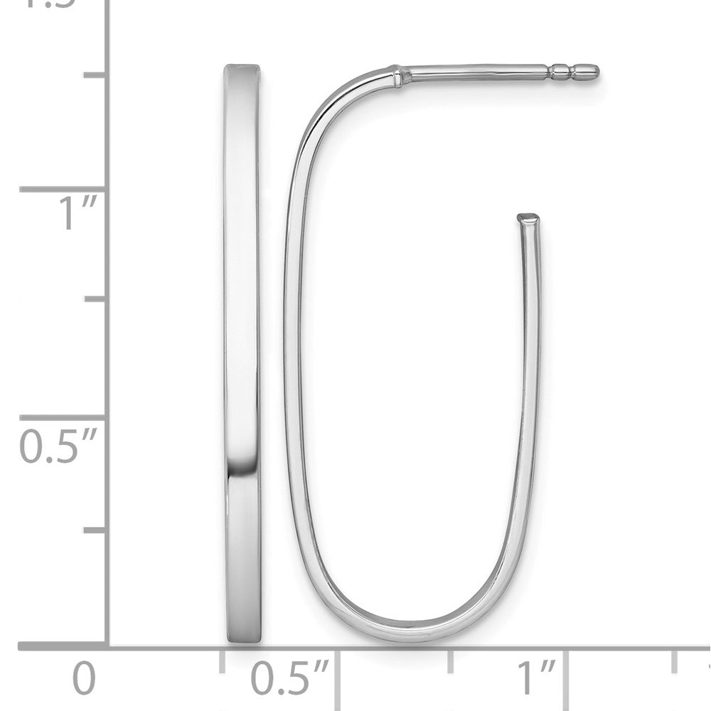 14k White Rhodium-plated Polished Long 2mm Post Hoop Earrings
