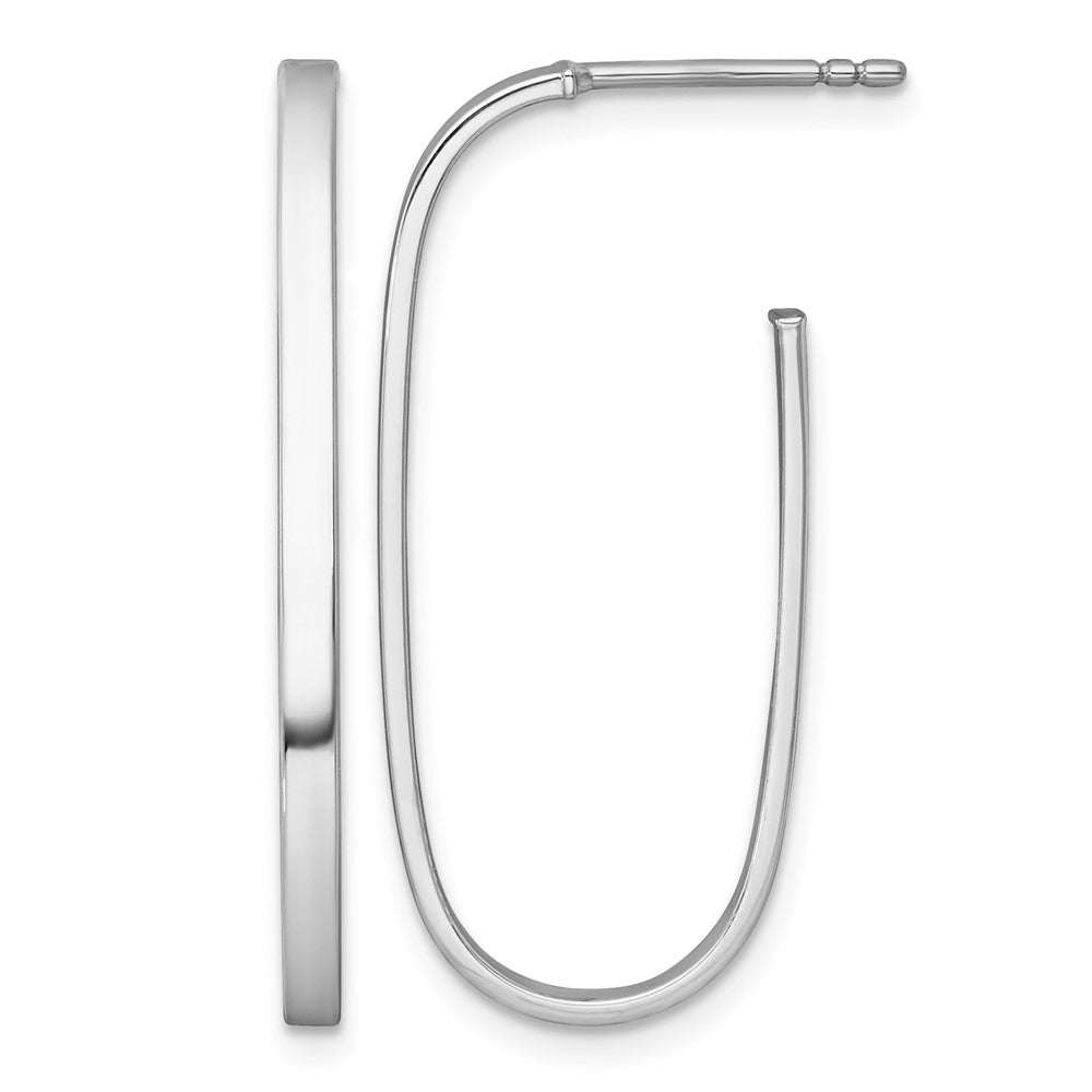 14k White Rhodium-plated Polished Long 2mm Post Hoop Earrings