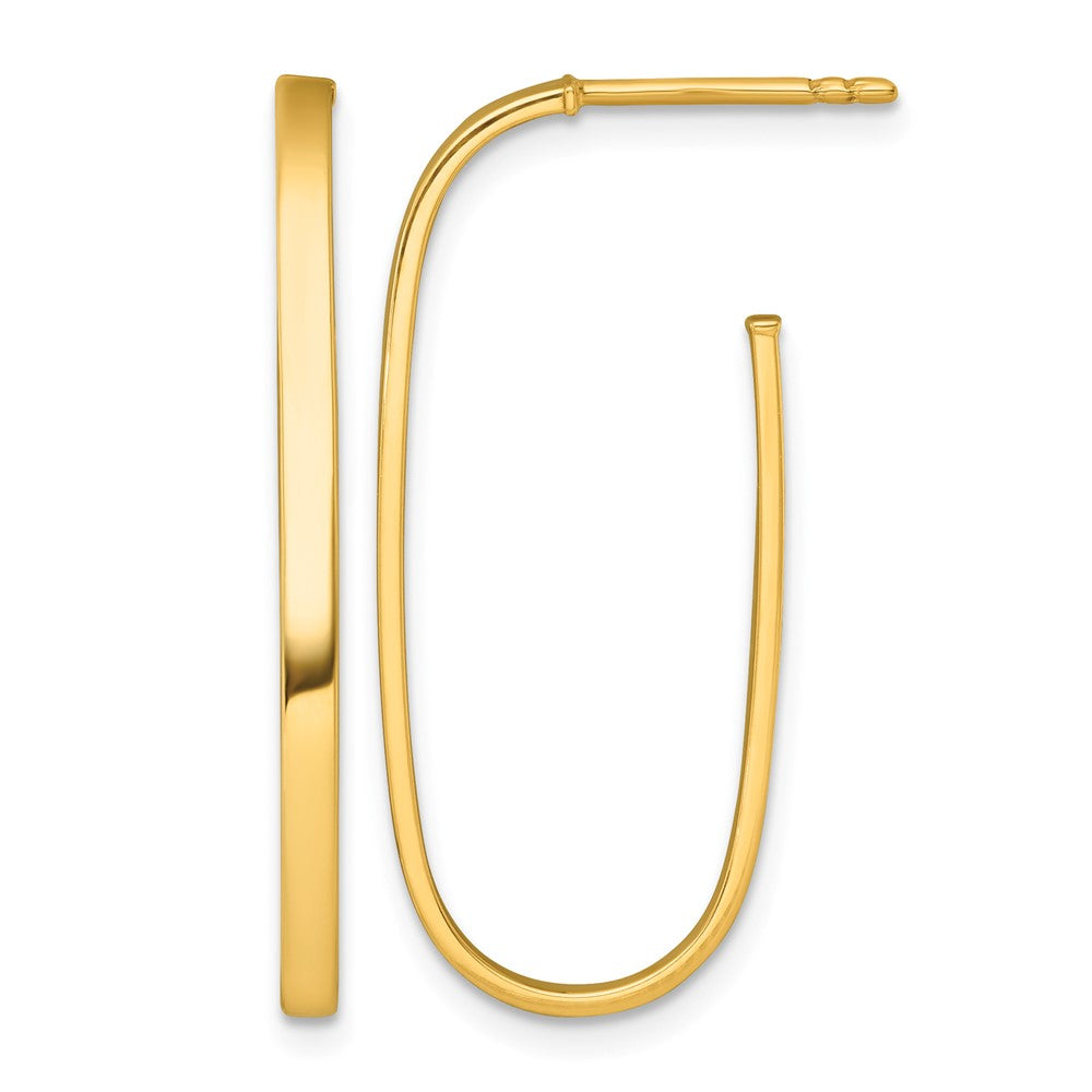 14k Polished Long 2mm Post Hoop Earrings