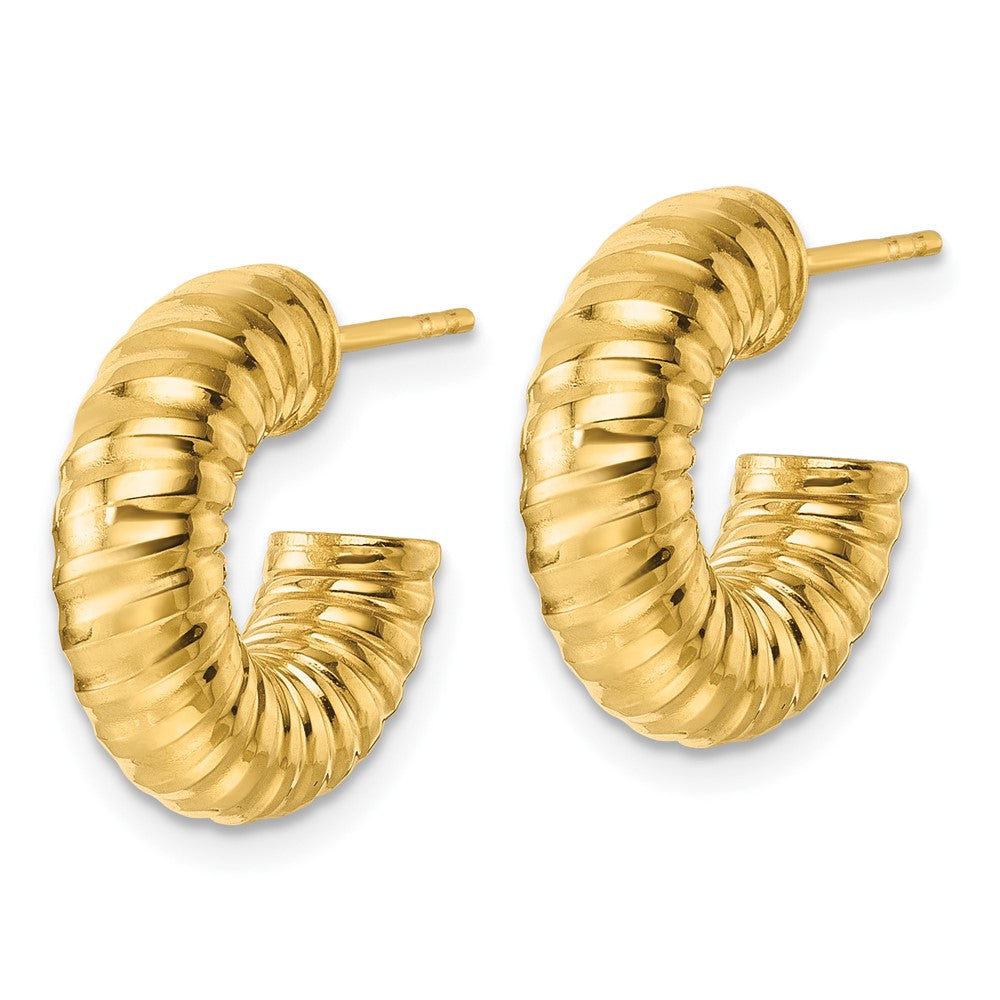 14k Polished 5mm Textured Tube Post Hoop Earrings