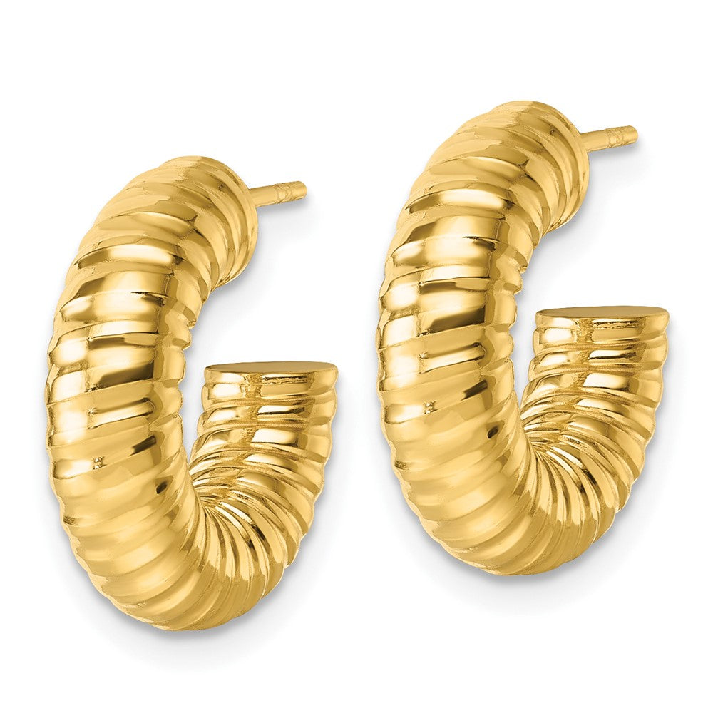 14k Polished 5mm Textured Tube Post Hoop Earrings