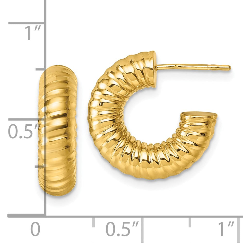 14k Polished 5mm Textured Tube Post Hoop Earrings