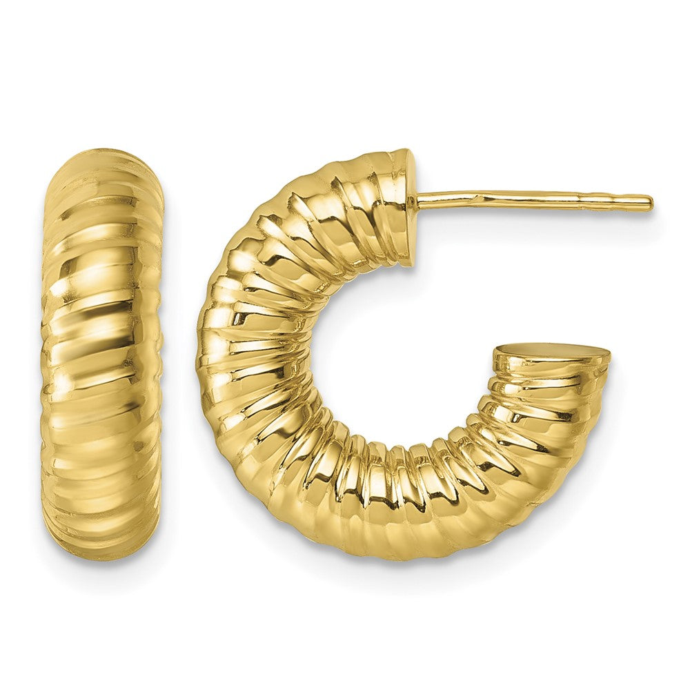 14k Polished 5mm Textured Tube Post Hoop Earrings