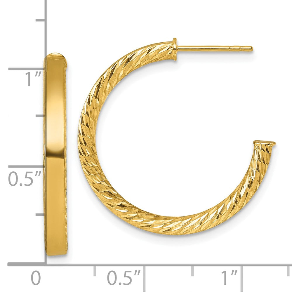 14k Polished and D/C Tube Post Hoop Earrings