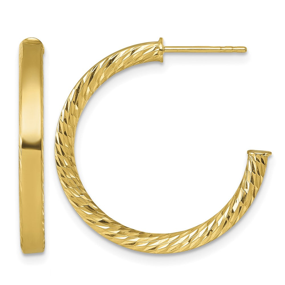 14k Polished and D/C Tube Post Hoop Earrings