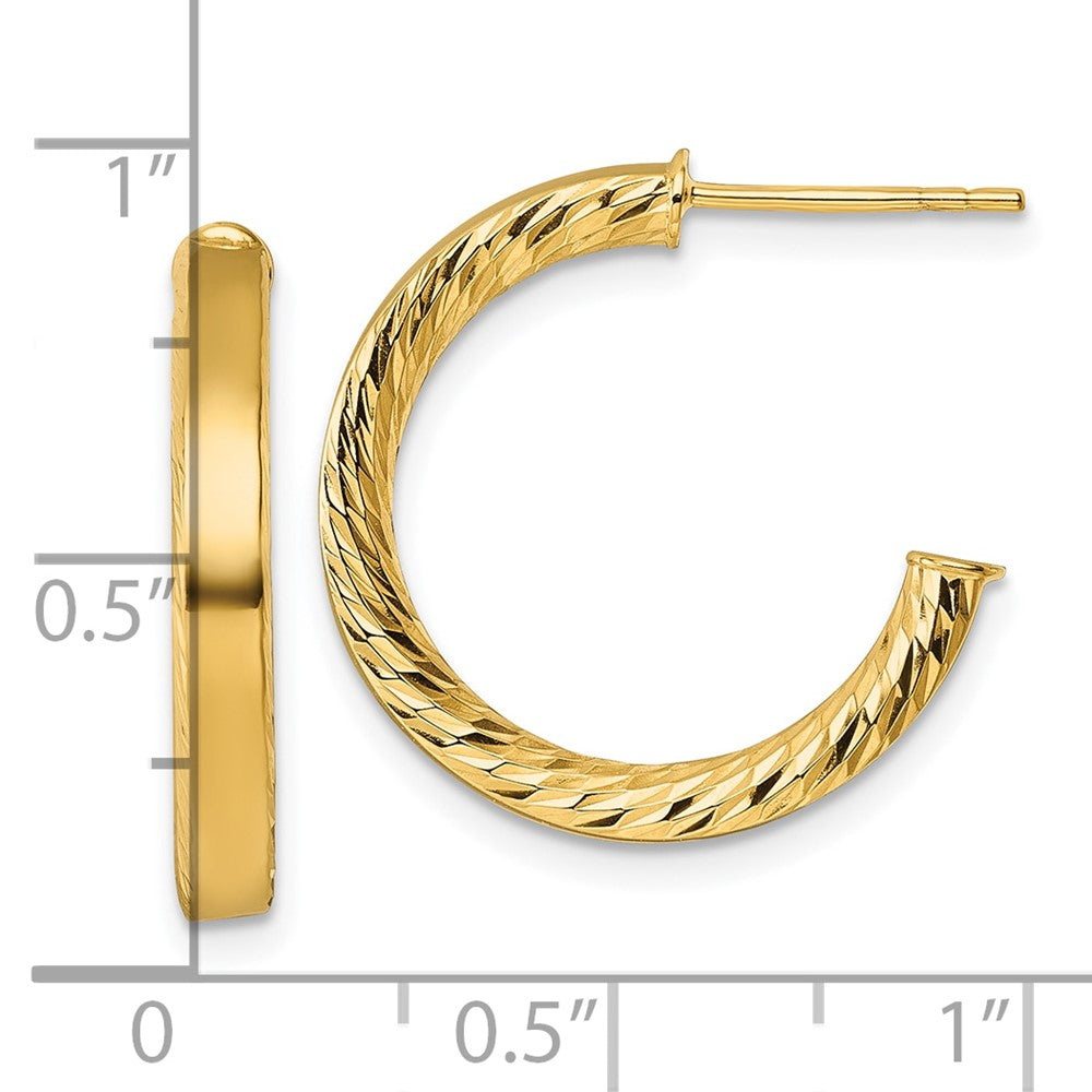 14k Polished and D/C Tube Post Hoop Earrings