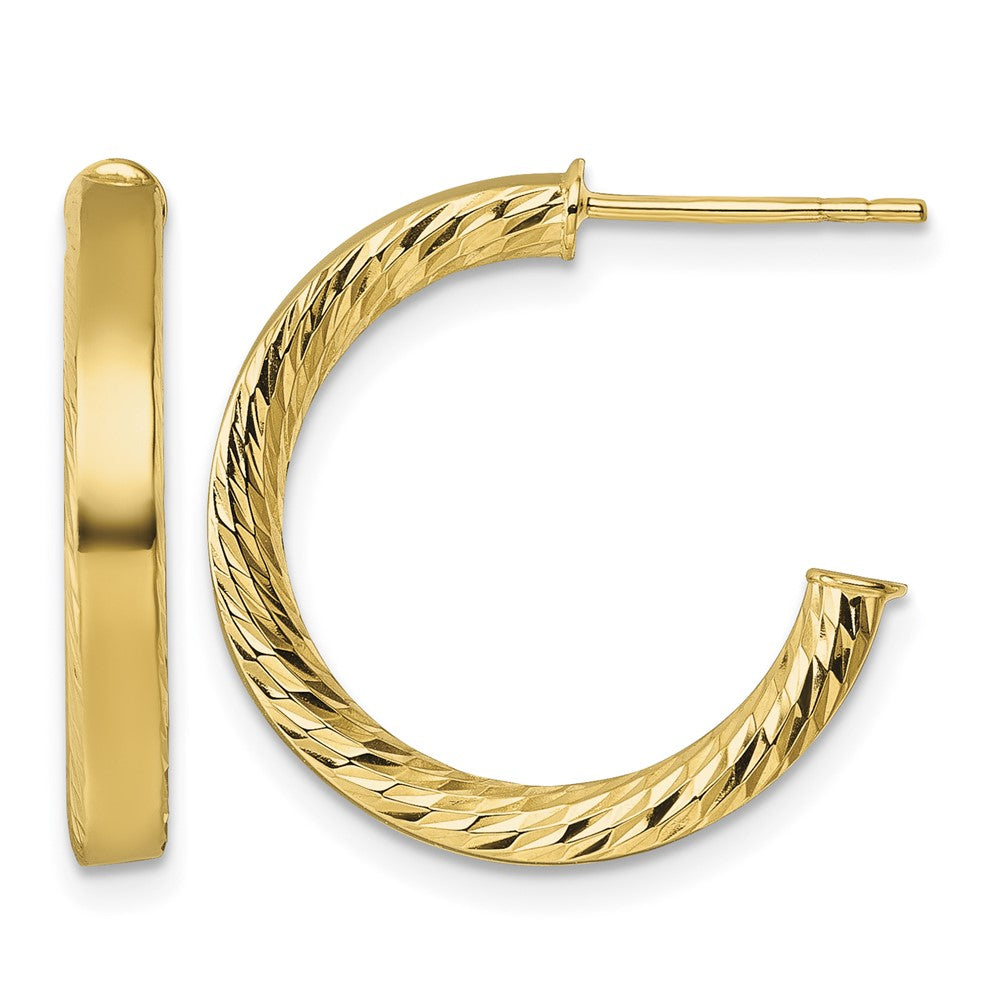 14k Polished and D/C Tube Post Hoop Earrings