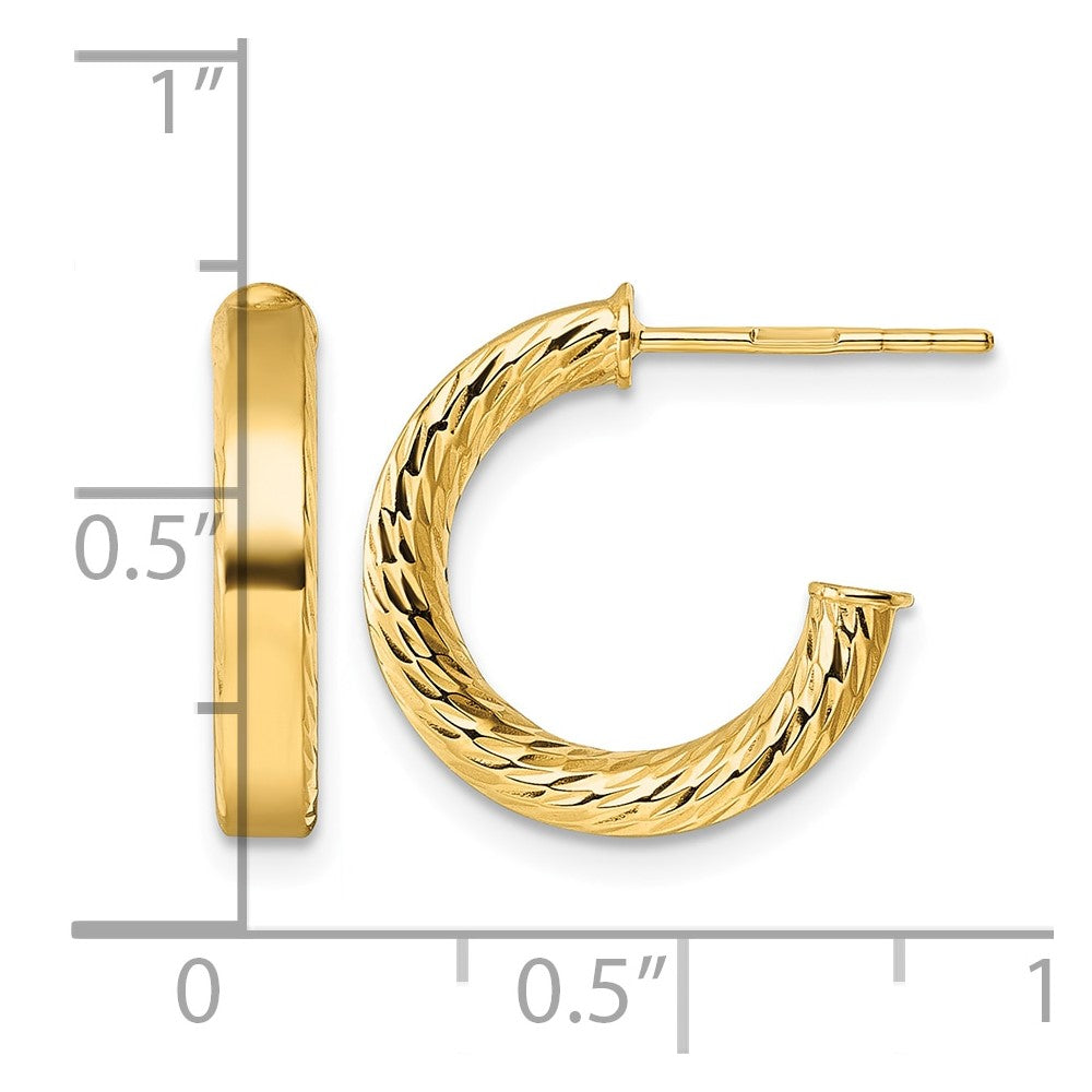 14k Polished and D/C Tube Post Hoop Earrings