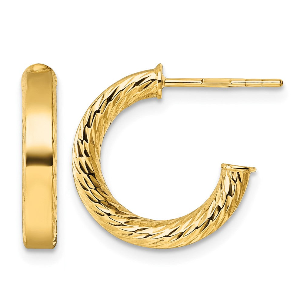 14k Polished and D/C Tube Post Hoop Earrings