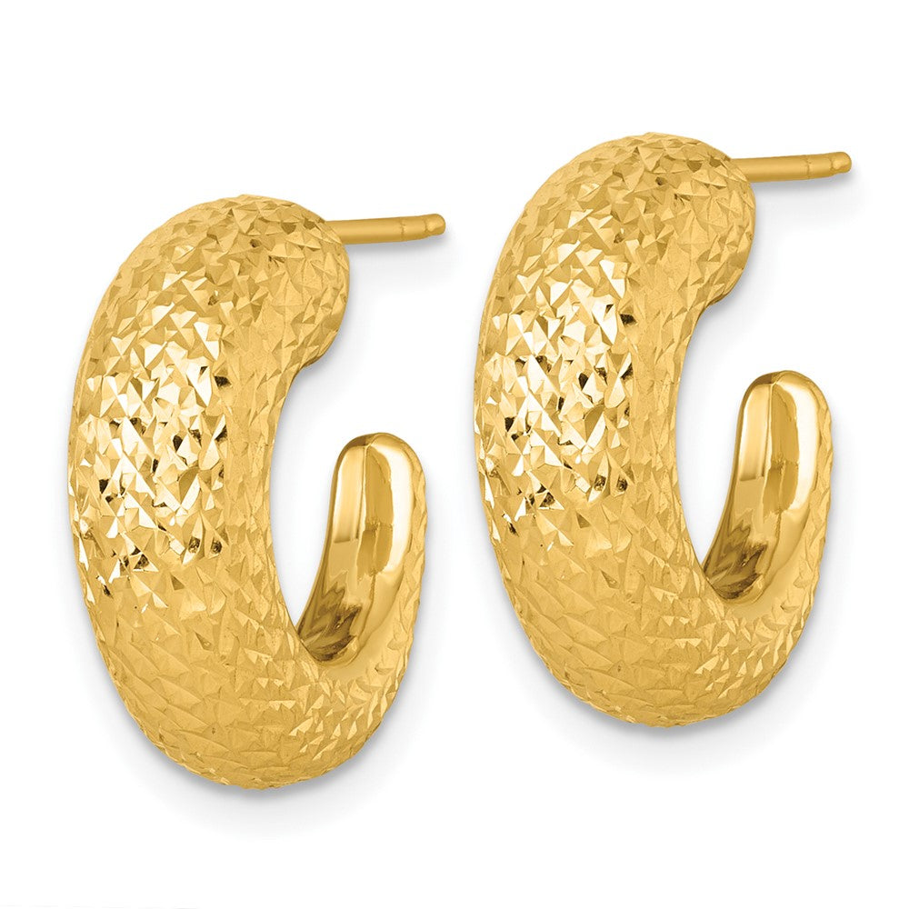 14k Polished Diamond-cut Post Hoop Earrings