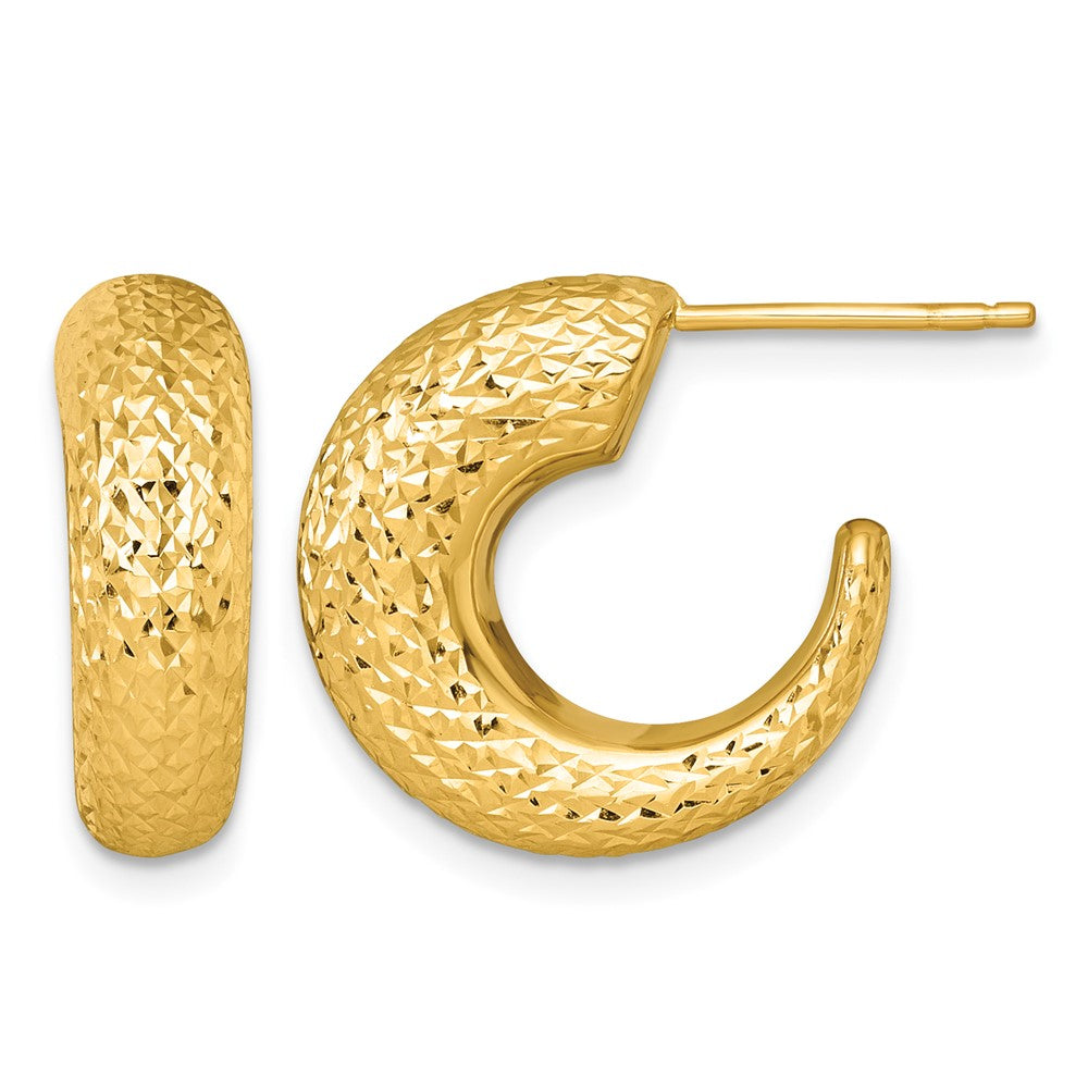 14k Polished Diamond-cut Post Hoop Earrings