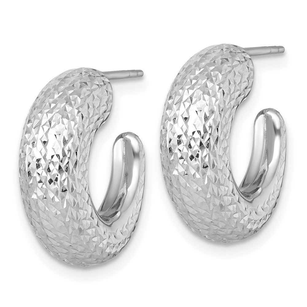 14k White Gold Polished Diamond-cut Post Hoop Earrings