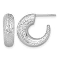 14k White Gold Polished Diamond-cut Post Hoop Earrings