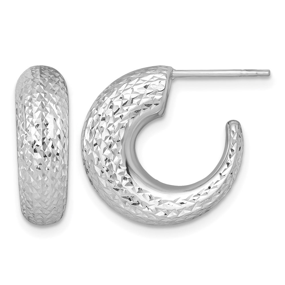 14k White Gold Polished Diamond-cut Post Hoop Earrings