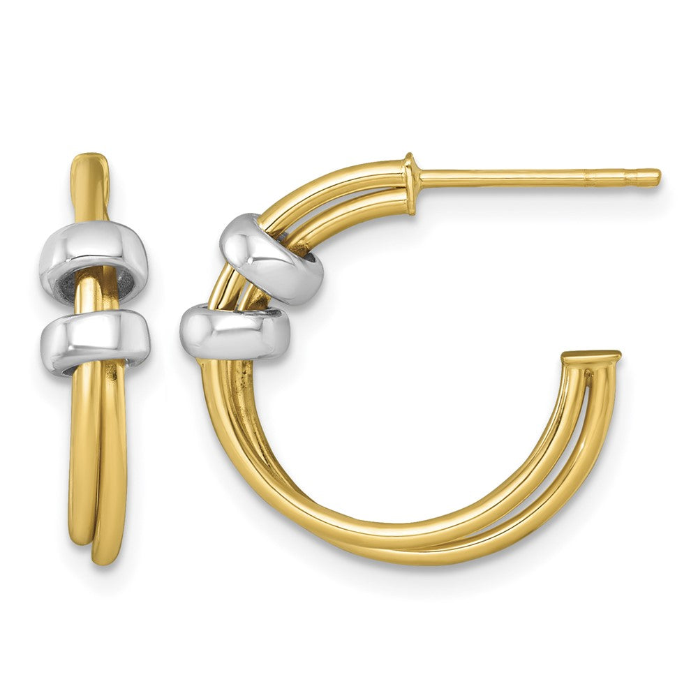 14k Two-tone Polished Double Row Hoop Post Earrings