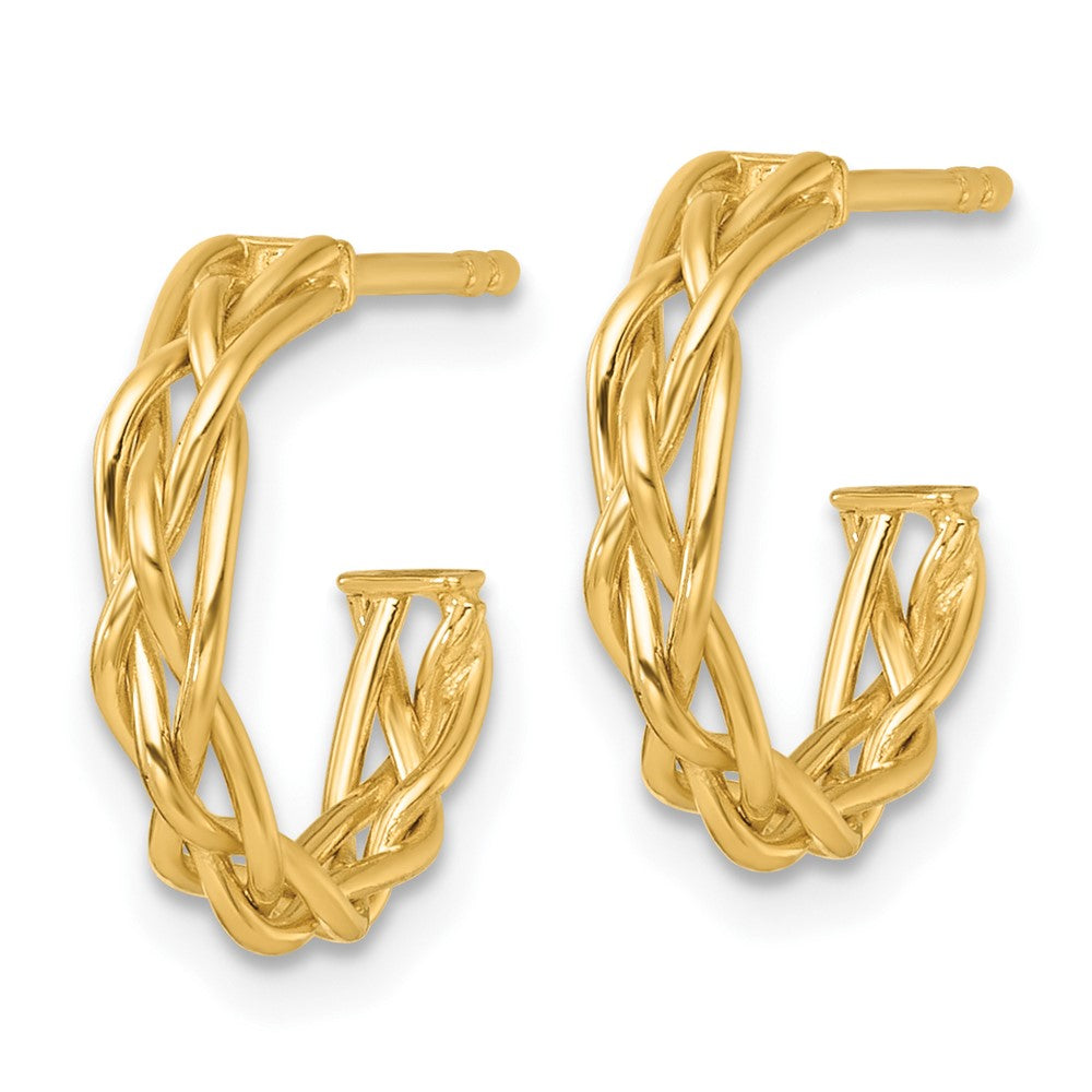 14k Polished Woven 3mm Post Hoop Earrings