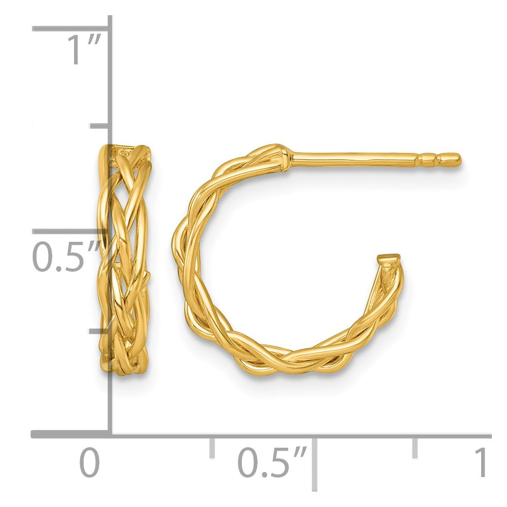 14k Polished Woven 3mm Post Hoop Earrings