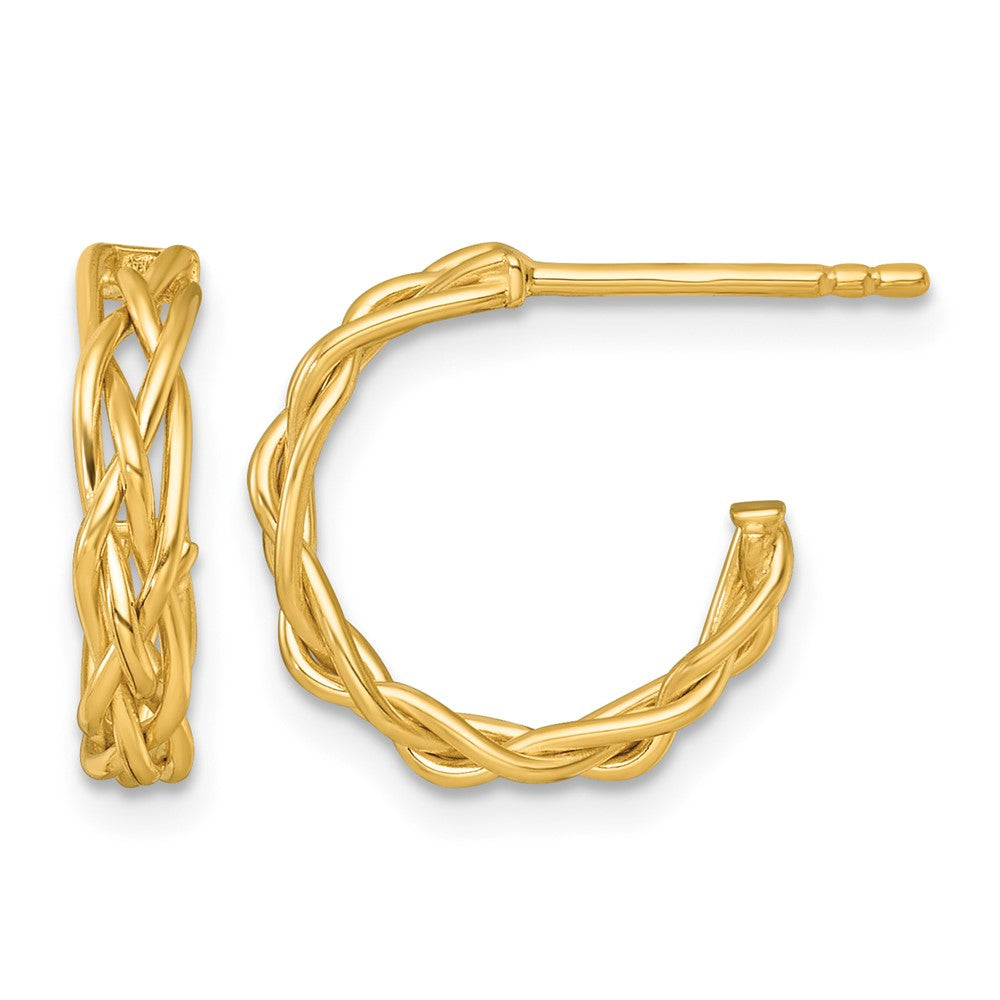 14k Polished Woven 3mm Post Hoop Earrings