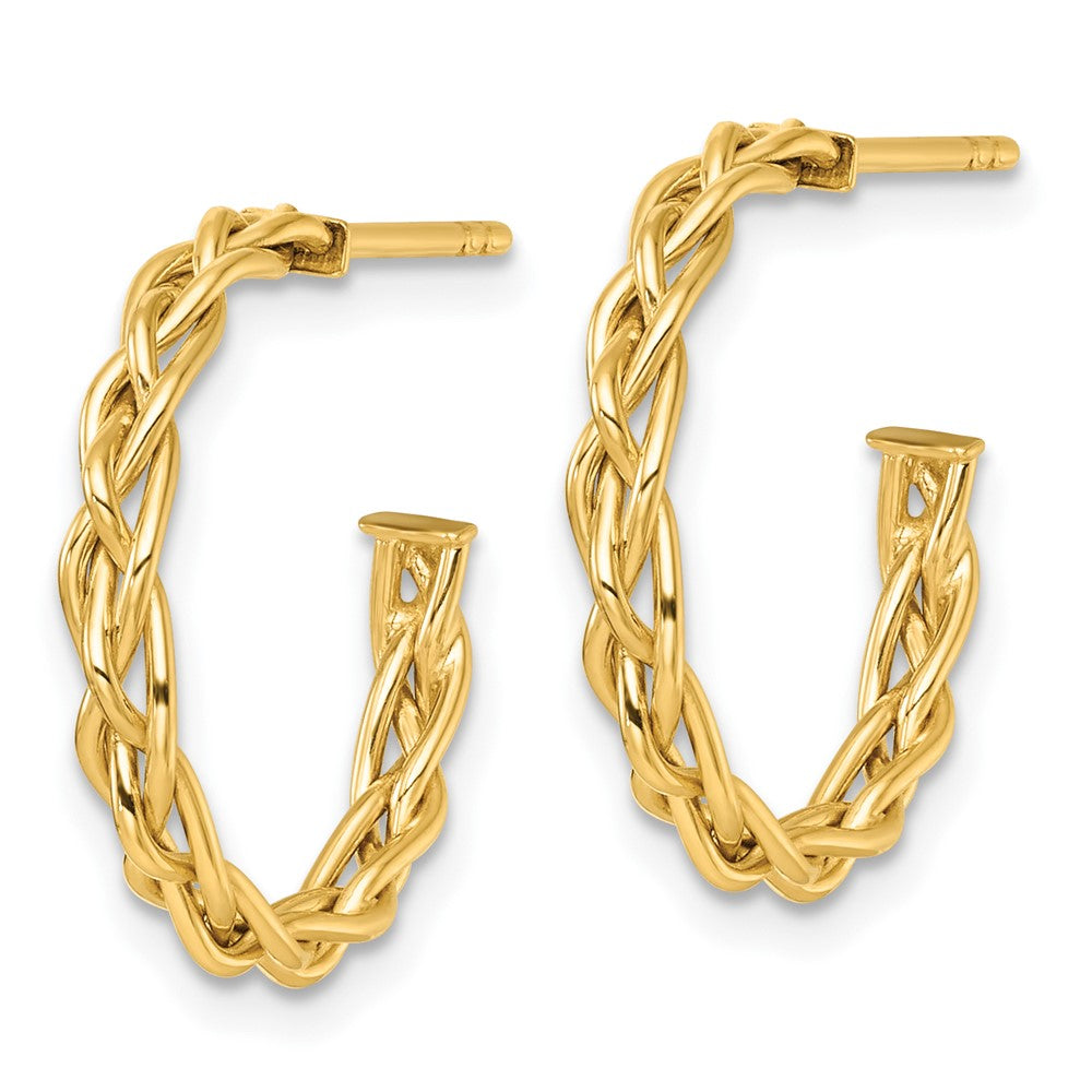 14k Polished Woven 3mm Post Hoop Earrings