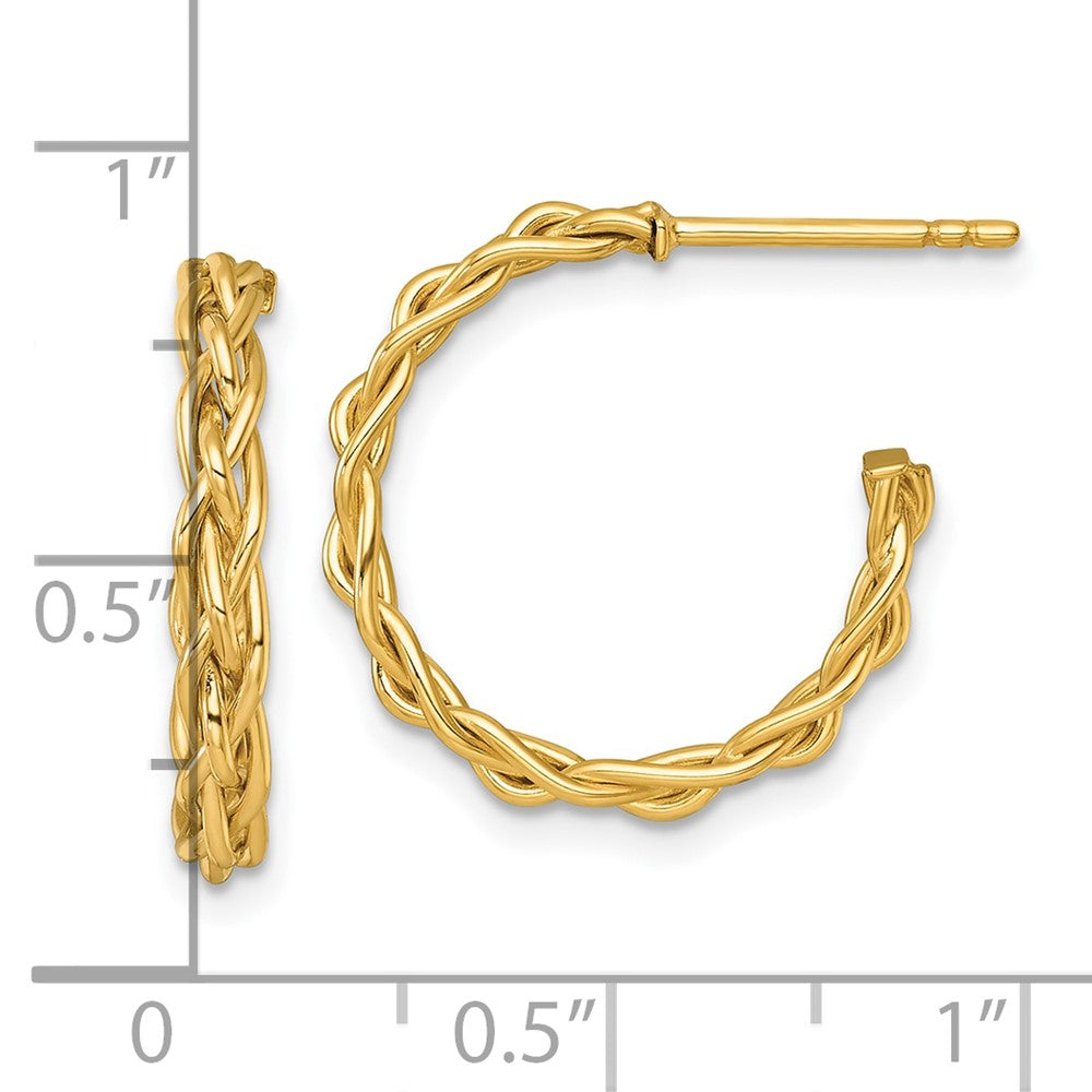 14k Polished Woven 3mm Post Hoop Earrings