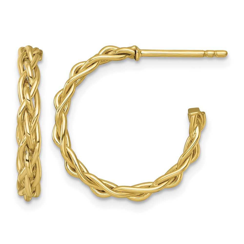 14k Polished Woven 3mm Post Hoop Earrings