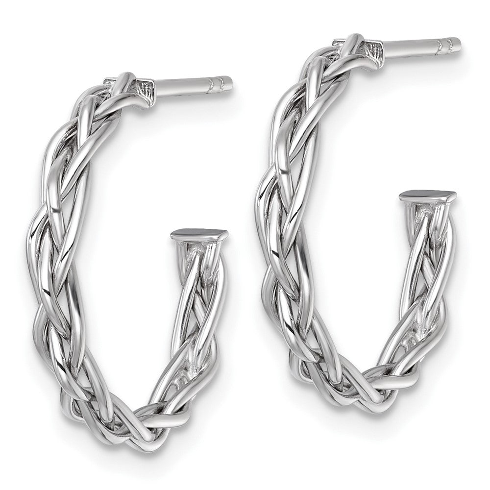 14k White Rhodium-plated Polished Woven 3mm Post Hoop Earrings