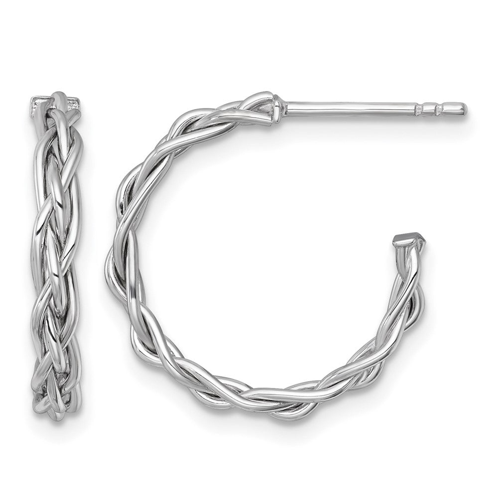 14k White Rhodium-plated Polished Woven 3mm Post Hoop Earrings